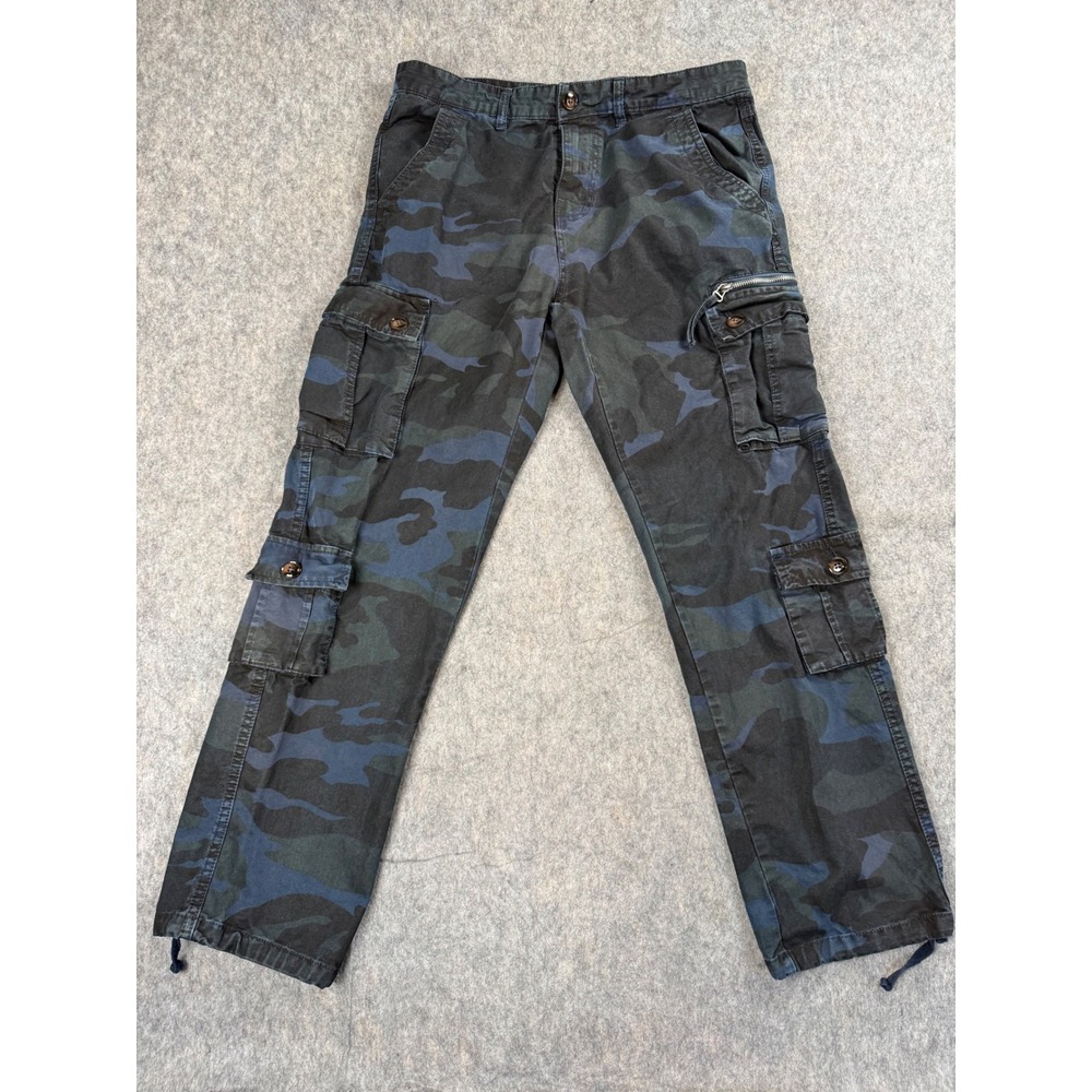 Unbranded Cargo Pants Mens 34 Blue Black Camo Cotton Twill Utility Tactical Y2K